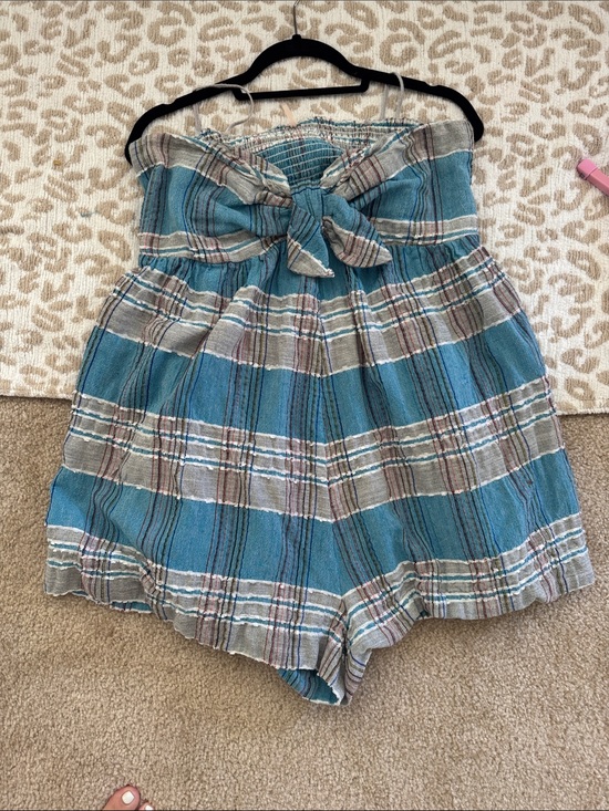 Free People Dresses & Skirts - Free People Barbara Babydoll Romper Plaid Bow Smocked Cut Out